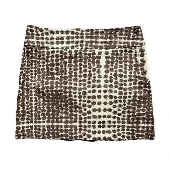 Ideology Women's Ivory & Brown Poly Circle Print Straight Skirt w Stud Accents - Picture 2 of 14